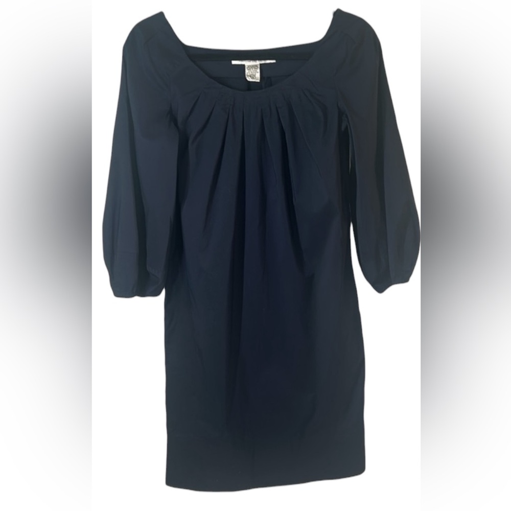 Diane von Furstenberg Navy Pleated Shift Dress | Size 2 Cotton Blend